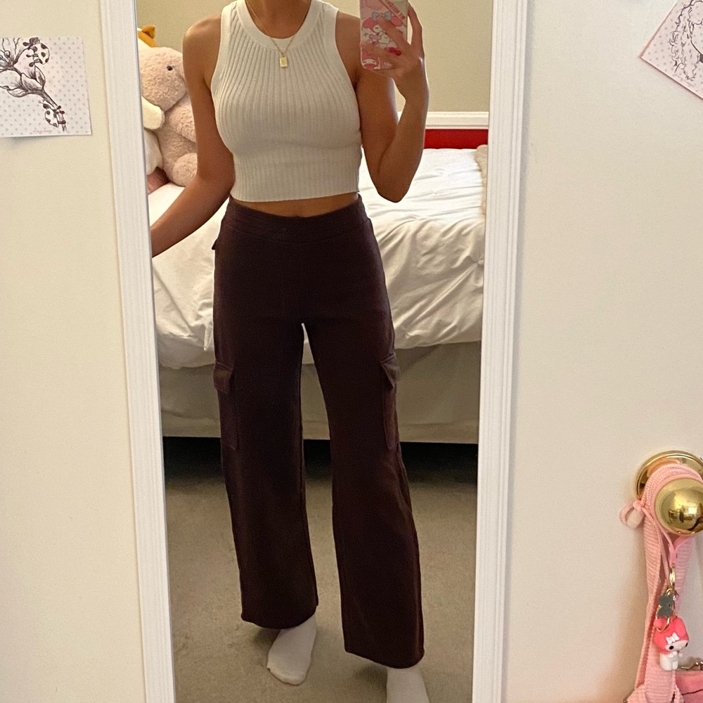 BROWN CARGO WIDE LEG SWEATPANTS